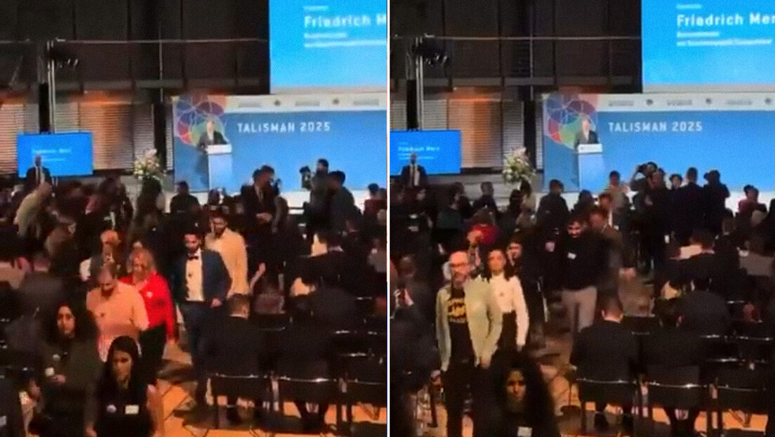 VÍDEO: multidão abandona sala em protesto durante o discurso de Merz