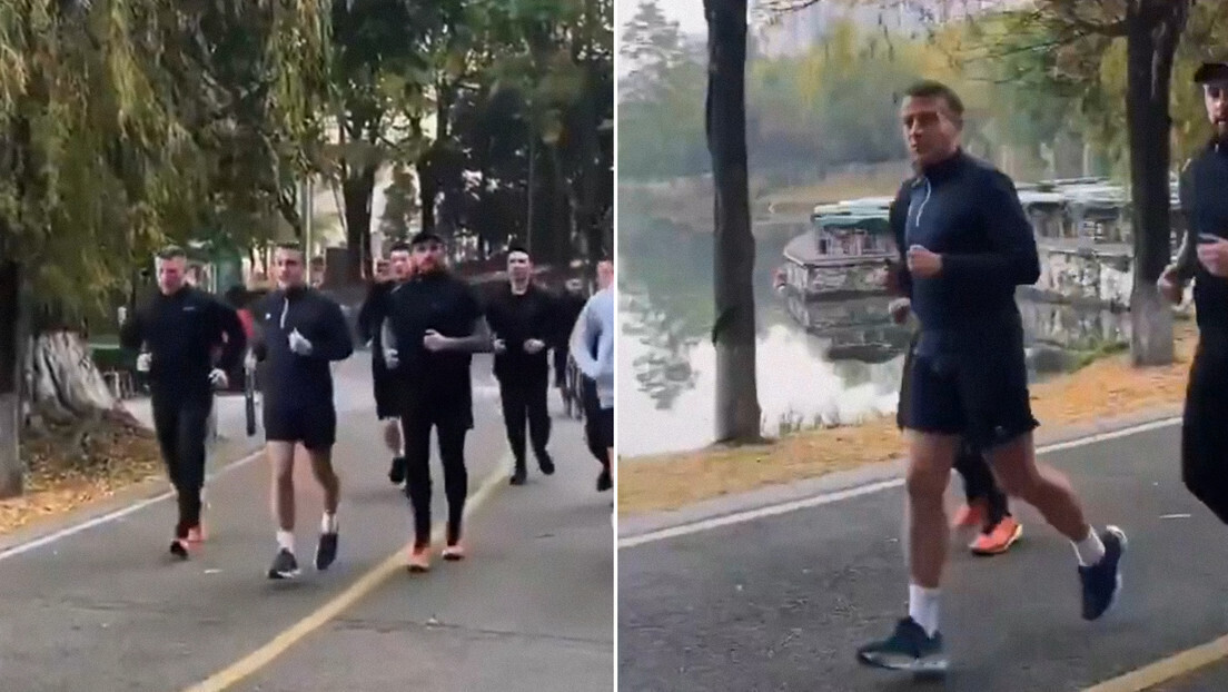 Macron corre com guarda-costas na China - Vídeo