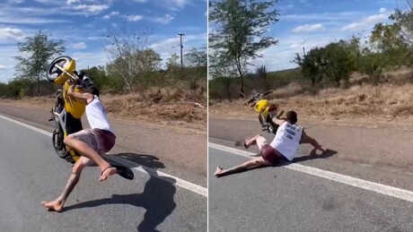 VÍDEO: tentativa de 'grau' em rodovia brasileira acaba em queda