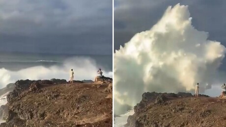 VÍDEO: Turistas arriscam a vida por uma selfie e quase morrem arrastados por onda