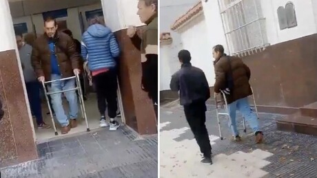 VÍDEO: MILAGRE! Homem entra em banco com andador e ao sair 'fica curado' de repente