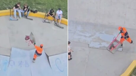VÍDEO: 'Aula inesperada' — Pedreiro diverte jovens usando carrinho de mão na pista de skate