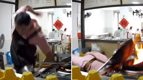 VÍDEO: Panela de óleo fervente cai no pescoço e nas costas de cozinheiro após ele tropeçar