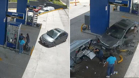 VÍDEO: Menor pega carro, perde o controle e causa grave acidente em posto de gasolina em Honduras