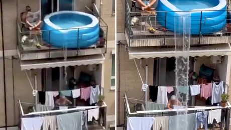 VÍDEO: Real ou IA? Piscina transborda e causa caos na varanda