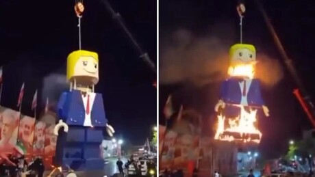 VÍDEO: Manifestantes queimam enorme 'Lego' de Trump no Irã