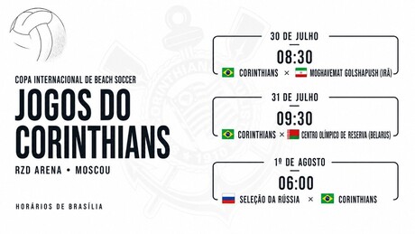 Corinthians enfrenta seleção da Rússia em Mundial de Beach Soccer em Moscou