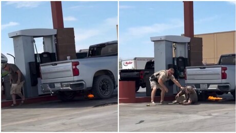 VÍDEO: Homem se queima após ser atingido por taser de policial em posto de gasolina