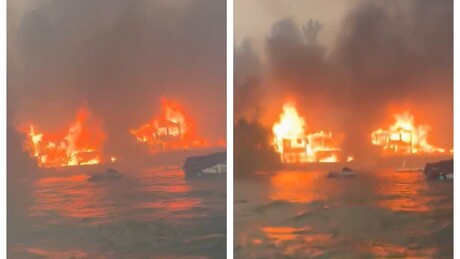 VÍDEO: Incêndio aterrorizante destrói casas e cabanas à beira de lago