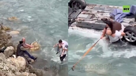 VÍDEO: Homens heróicos salvam família de carro capotado em rio