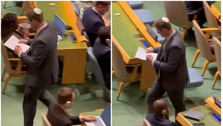VÍDEO: Membro da delegação israelense é flagrado anotando quem saiu durante discurso de Netanyahu na ONU