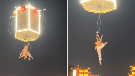 IMAGENS FORTES: Atriz sofre queda terrível de grande altura em show na China