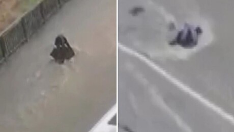 VÍDEO: Enxurrada arrasta mulher pela rua