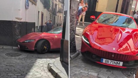 VÍDEO: Ferrari de mais de 200 mil euros fica entalada em ruela de cidade histórica