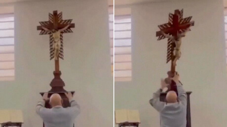 VÍDEO: Padre quase é esmagado por um enorme crucifixo na Colômbia
