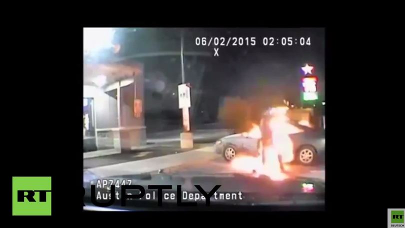 USA: Dash-Cam der US-Polizei fängt einen Mann ein, der sich selbst in Brand setzt