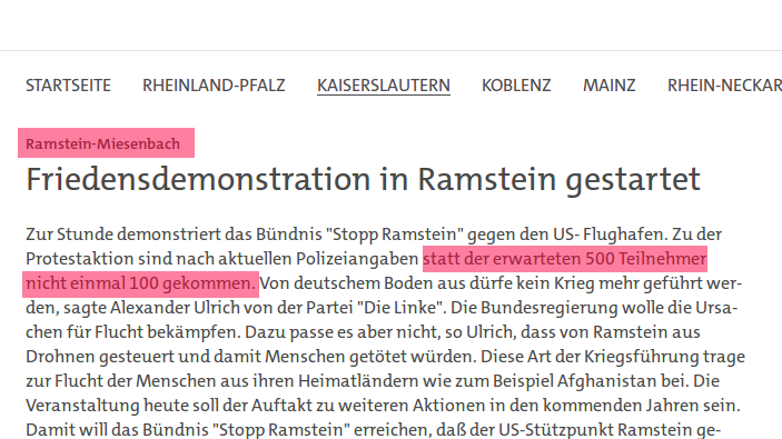 Programmbeschwerde gegen SWR wegen Manipulation bei Berichterstattung zum "Stopp Ramstein"-Protest