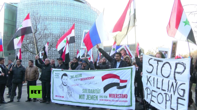 Berlin: "Stoppt die Hilfe für Terroristen" - Protest vor saudischer, türkischer und US-Botschaft 