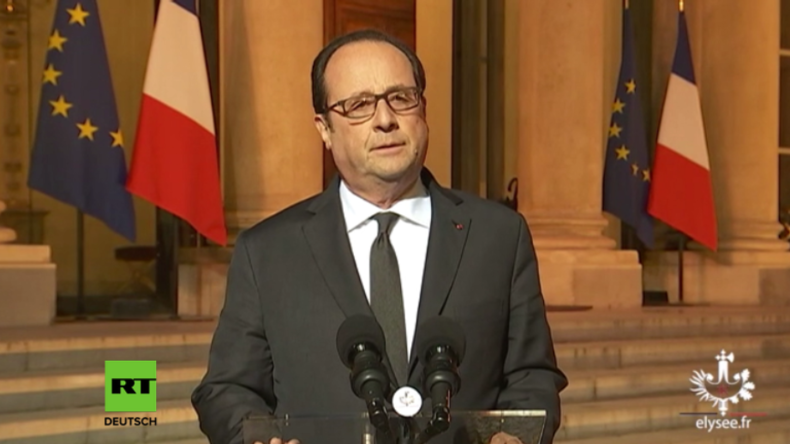 Hollande hält Ansprache nach Terrorakt in Paris. 