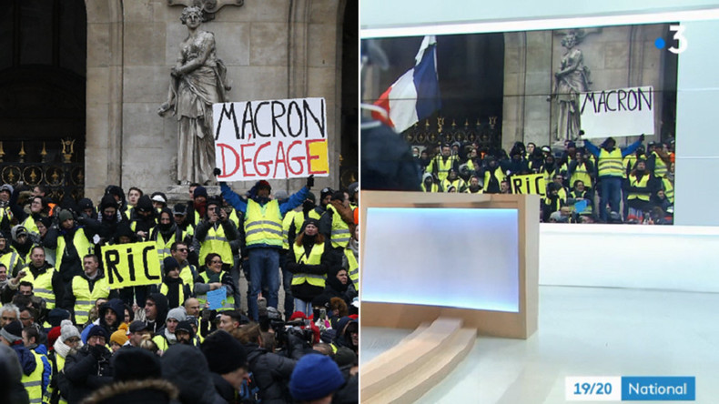 "Macron... wie bitte?" Französischer Fernsehsender "zensiert" Plakat eines Gelbwestlers (Fotos)