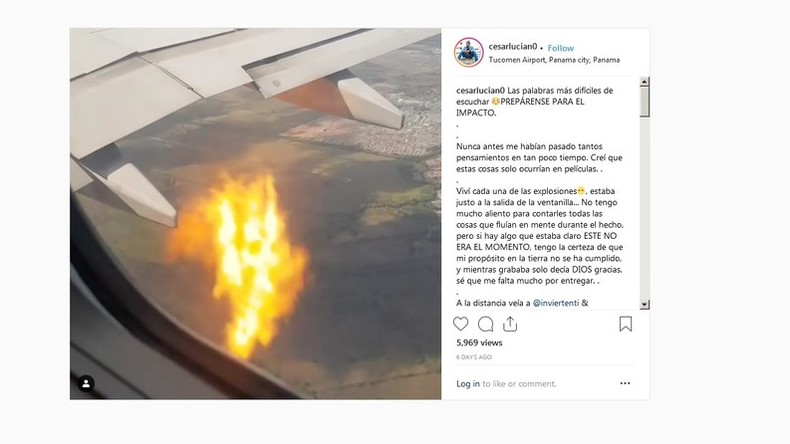 Flugzeugtriebwerk fängt Feuer nach Zusammenstoß mit Vogel (Video)