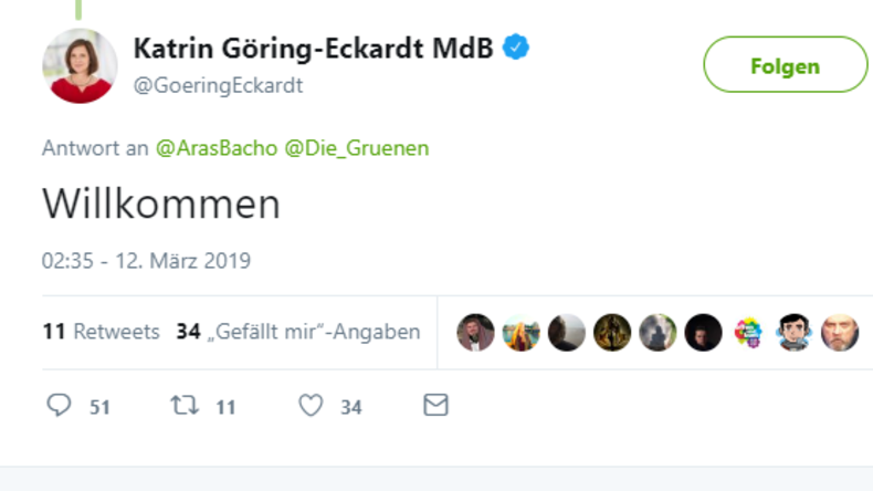 Auf Twitter: Katrin Göring-Eckhardt heißt verurteilten Grapscher bei Grünen willkommen