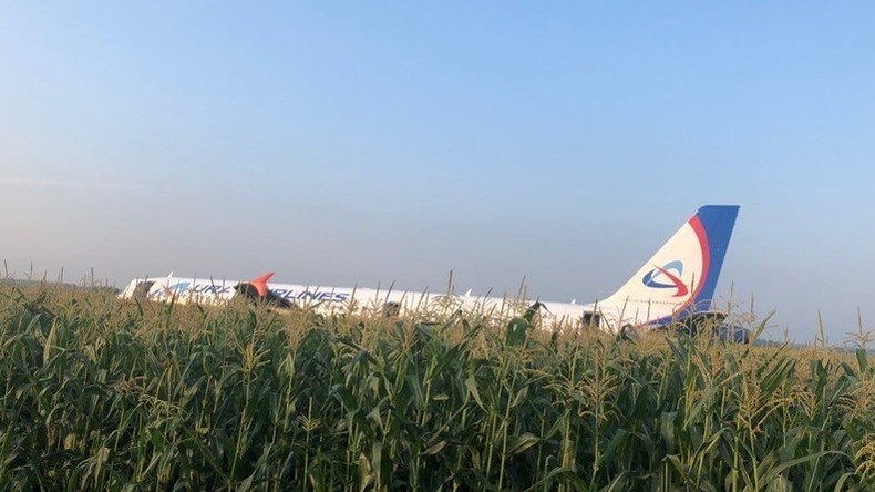 Russland: Passagierflugzeug mit über 230 Insassen macht Bauchlandung in einem Maisfeld