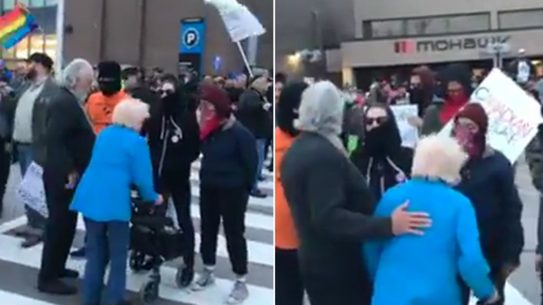 Kanada: Maskierte Antifa-Anhänger brüllen Senioren an und blockieren deren Weg