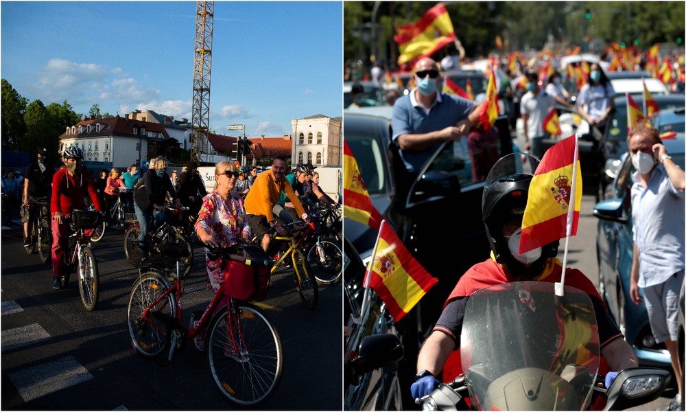 Corona-Proteste: Fahrradkorso in Ljubljana und "Karawane für Spanien und seine Freiheit " in Madrid