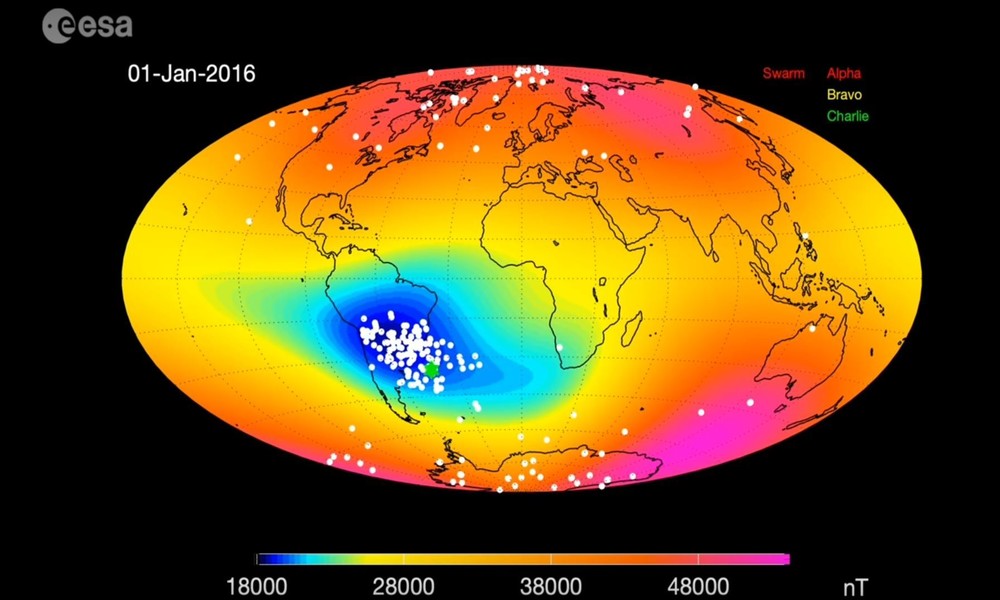 Anomaly: Earth's magnetic field weakens locally - possible harbinger of a pole shift?