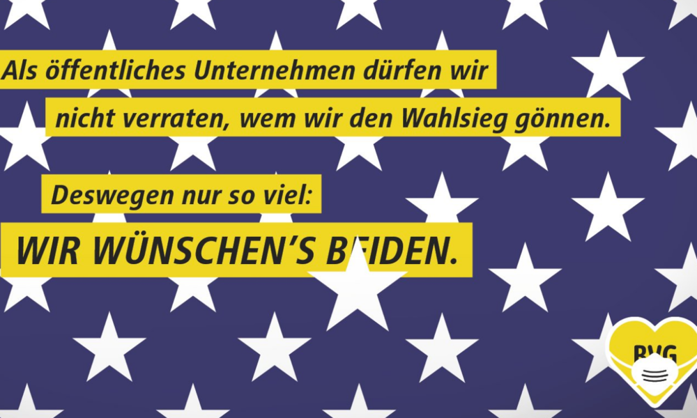 "Wir wünschen's beiden" – Berliner Verkehrsbetriebe werben vor US-Wahl für Joe Biden