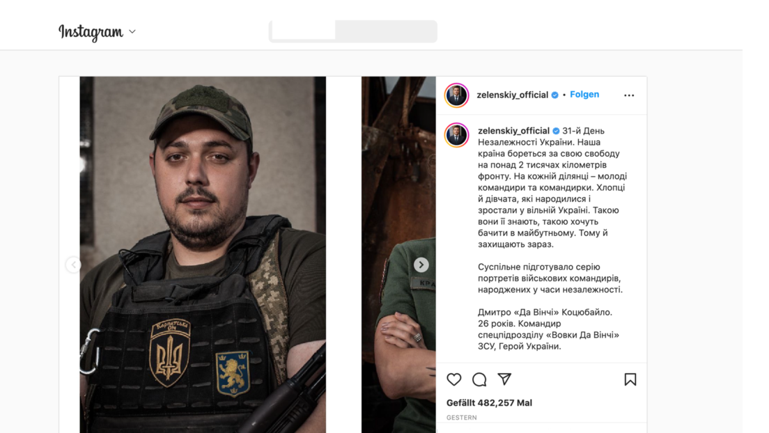 Selenskij würdigt auf Instagram einen Soldaten mit SS-Abzeichen