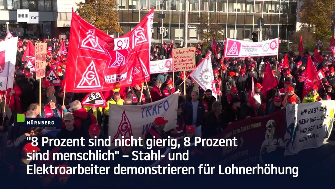 Stahl- und Elektroarbeiter demonstrieren in Nürnberg für Lohnerhöhung