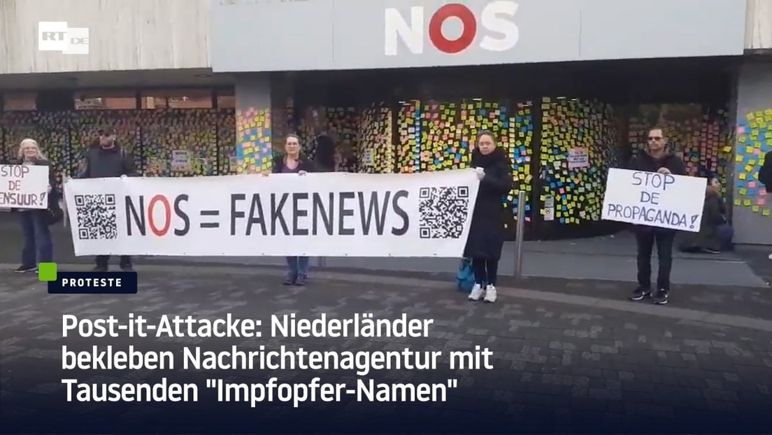 Post-it-Attacke: Niederländer bekleben Nachrichtenagentur mit Tausenden "Impfopfer-Namen"