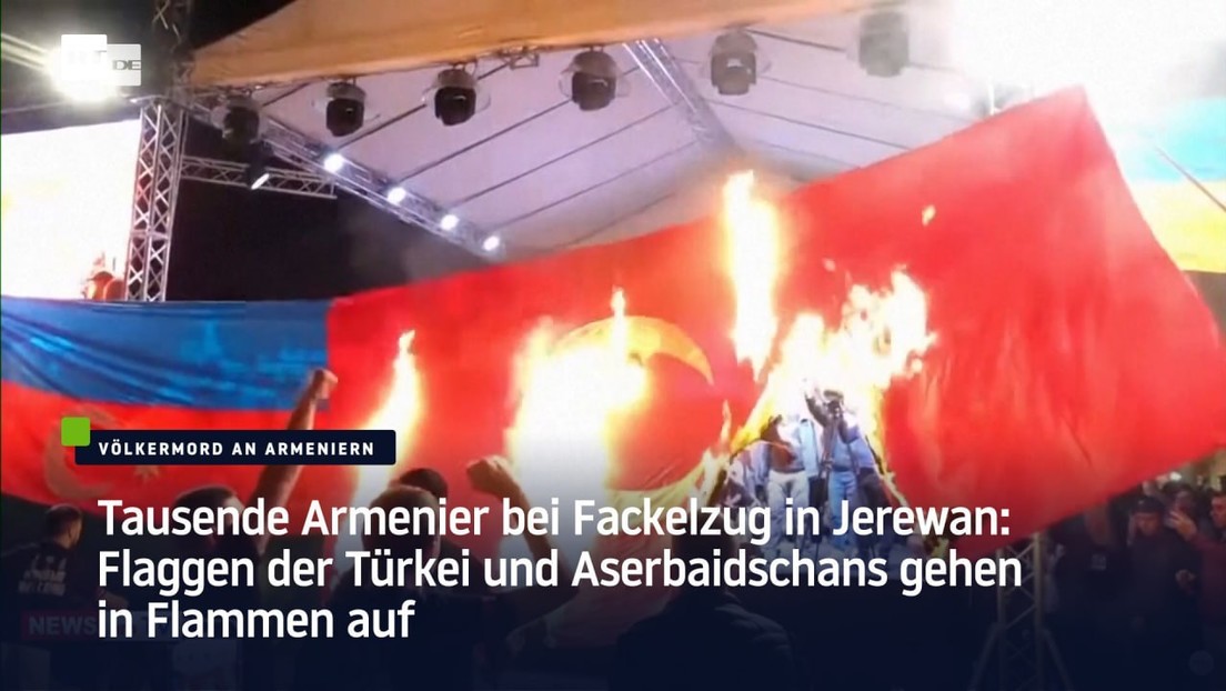 Tausende Armenier bei Fackelzug: Flaggen der Türkei und Aserbaidschans gehen in Flammen auf