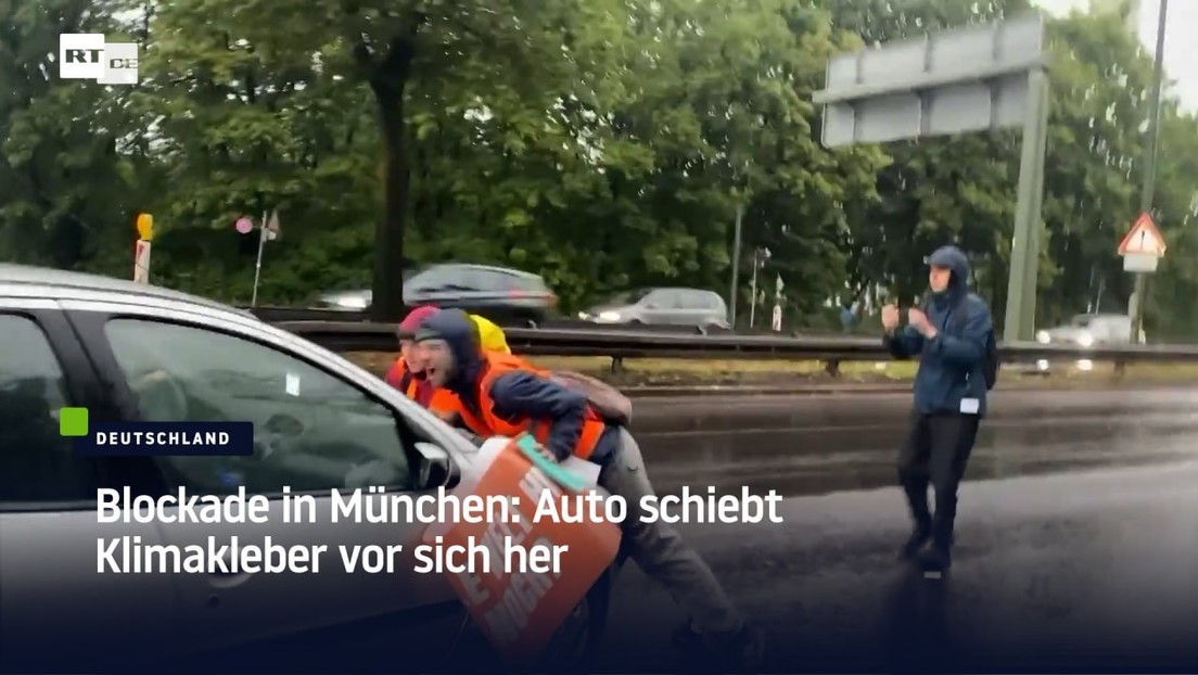 Blockade in München: Auto schiebt Klimakleber vor sich her