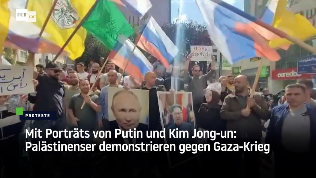Mit Porträts von Putin und Kim Jong-un: Palästinenser demonstrieren gegen Gaza-Krieg