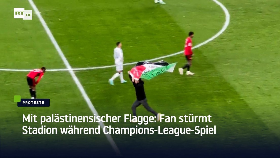 Mit palästinensischer Flagge: Fan stürmt Stadion während Champions-League-Spiel