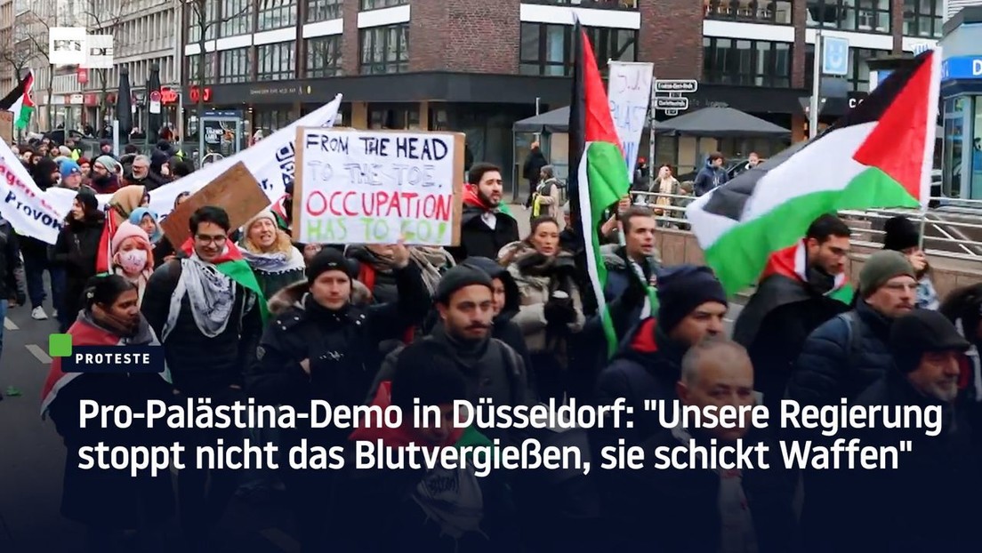 Pro-Palästina-Demo in Düsseldorf: "Bundesregierung stoppt Blutvergießen nicht, sie schickt Waffen"