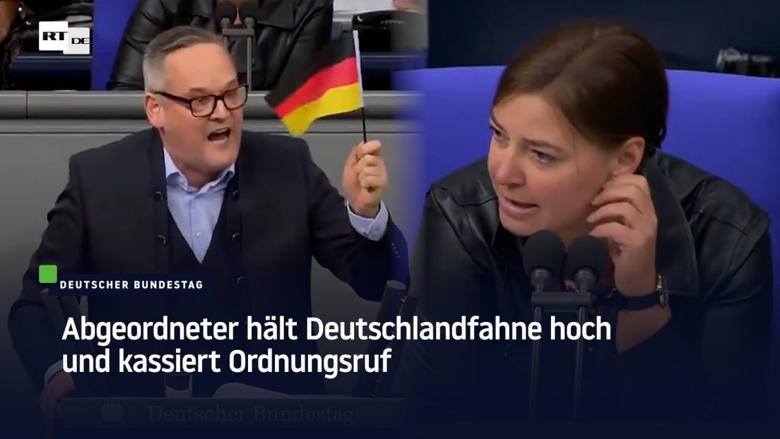 Abgeordneter hält Deutschlandfahne hoch und kassiert Ordnungsruf