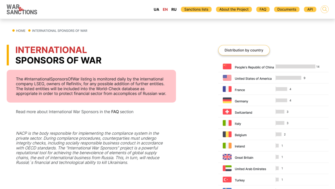 Kiew schließt "Liste der Kriegssponsoren"
