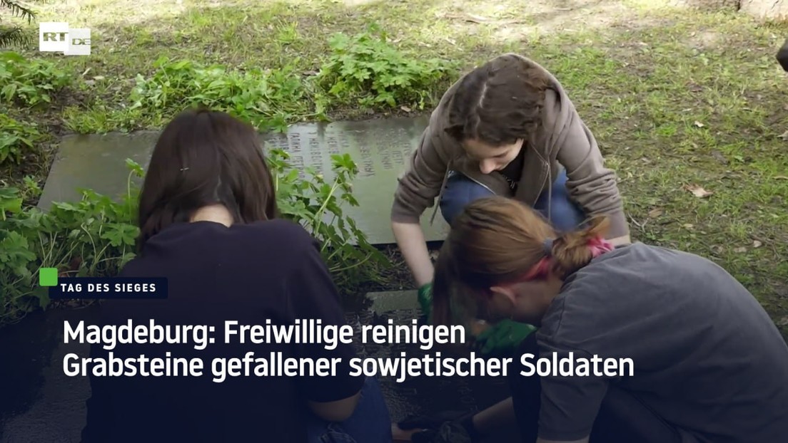 Magdeburg: Freiwillige reinigen Grabsteine gefallener sowjetischer Soldaten