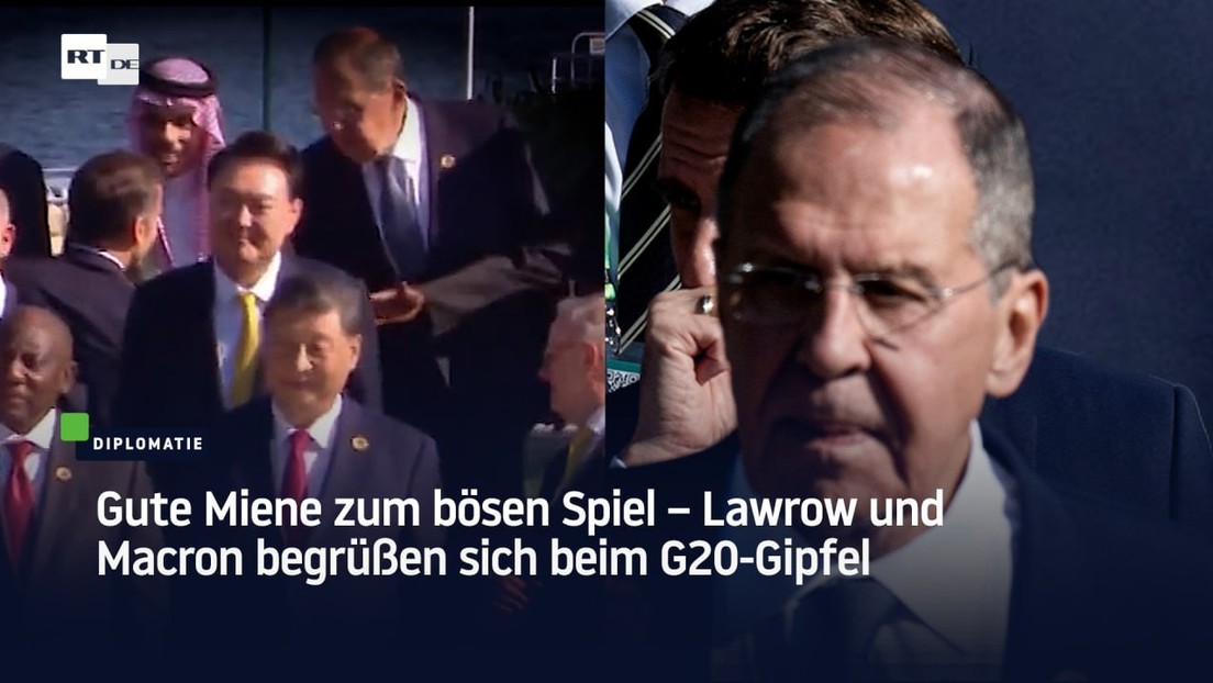 Gute Miene zum bösen Spiel – Lawrow und Macron begrüßen sich beim G20-Gipfel