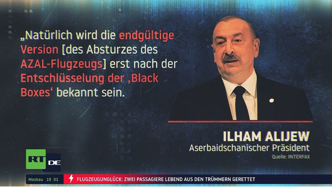 Alijew: In Kasachstan abgestürztes Flugzeug durch Beschuss vom Boden beschädigt