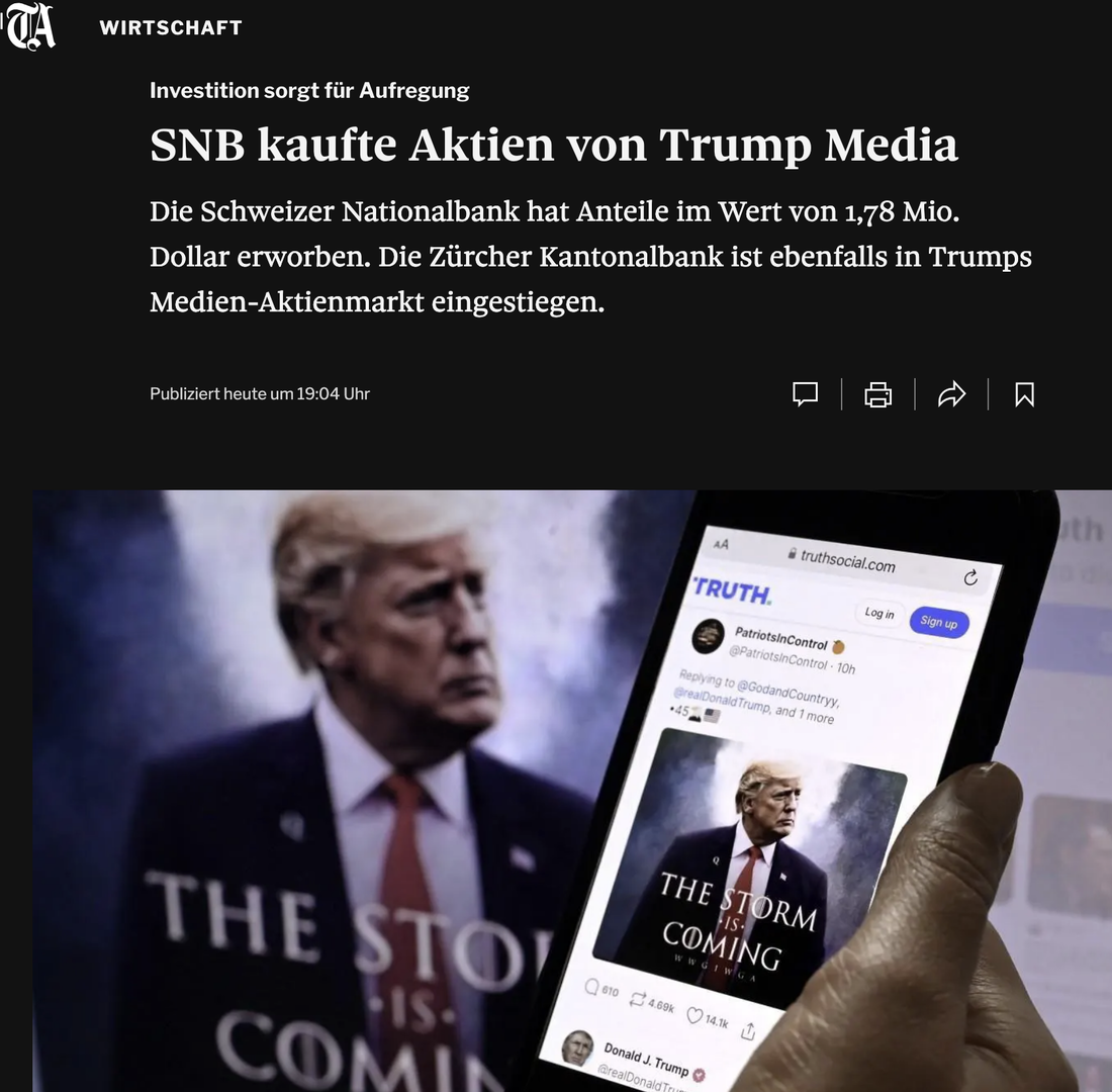 Empörte linke Medien: Schweizer Nationalbank kauft Trump-Aktien – Finanzlogik, die nicht jedem passt