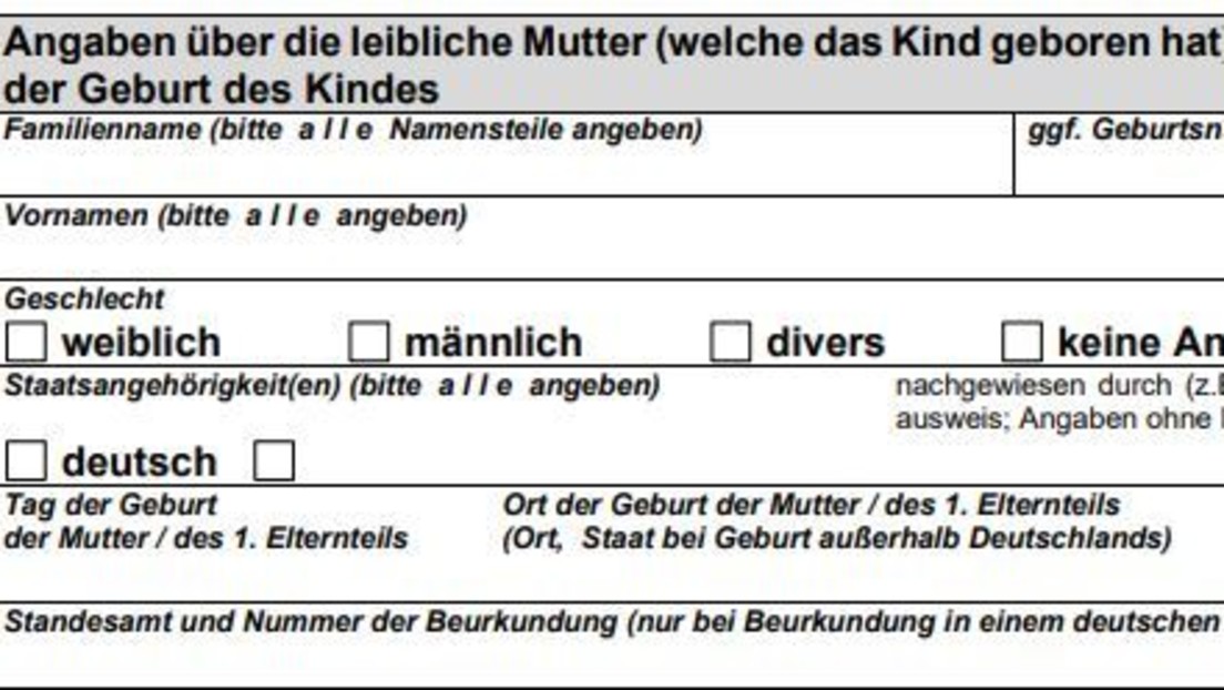 Der tägliche Wahnsinn: Bei Geburtenregistrierung auch "männlich" als Geschlecht der Mutter möglich