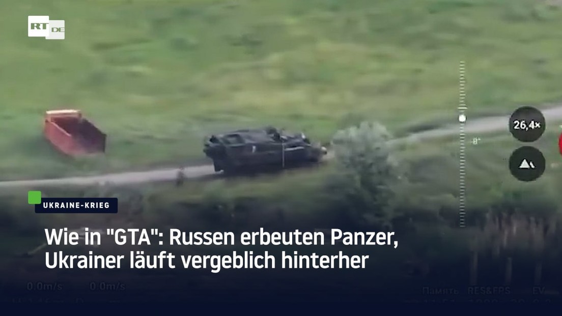 Wie in "GTA": Russen erbeuten Panzer, Ukrainer läuft vergeblich hinterher