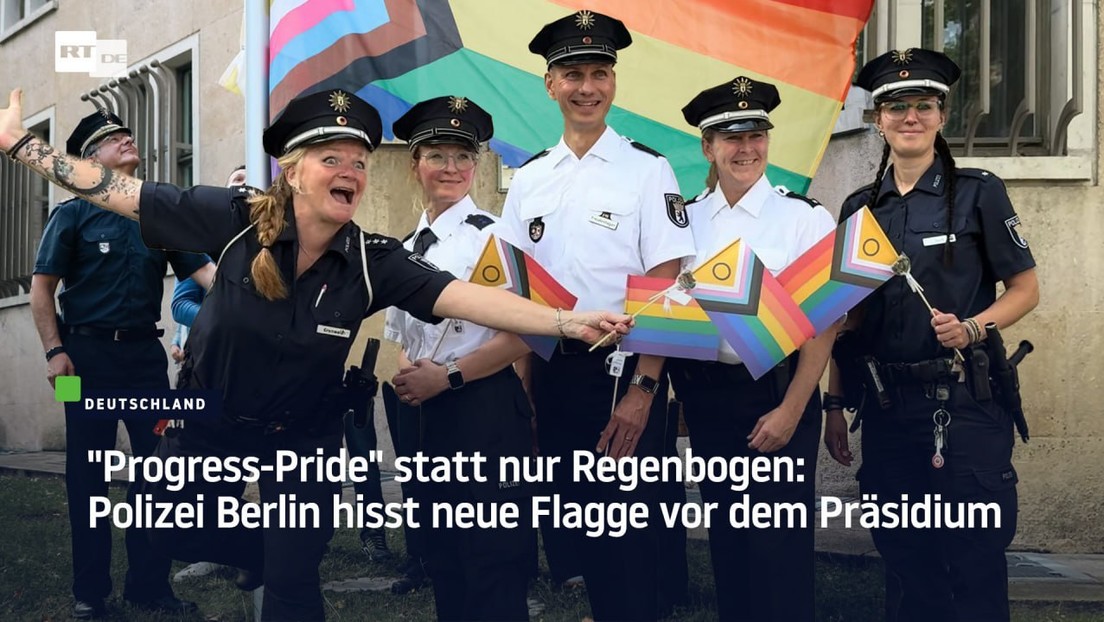 "Progress-Pride" statt nur Regenbogen: Polizei Berlin hisst neue Flagge vor dem Präsidium