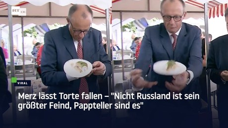 Merz lässt Torte fallen – "Nicht Russland ist sein größter Feind, Pappteller sind es"