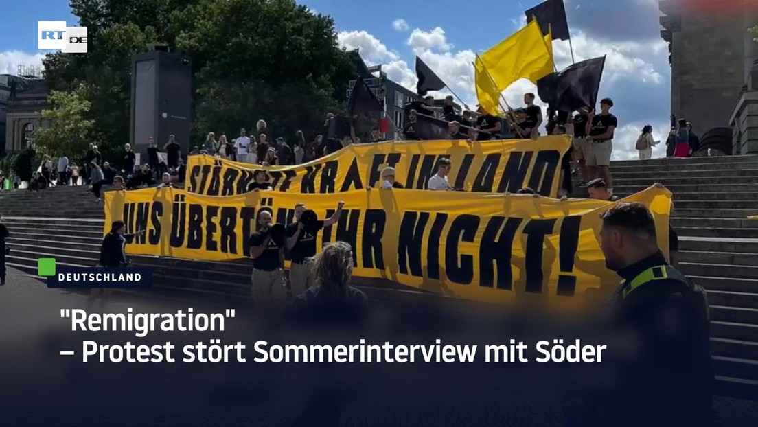 Störaktion rechter Aktivisten bei ARD-Sommerinterview mit Söder – Polizei fixiert Demonstranten